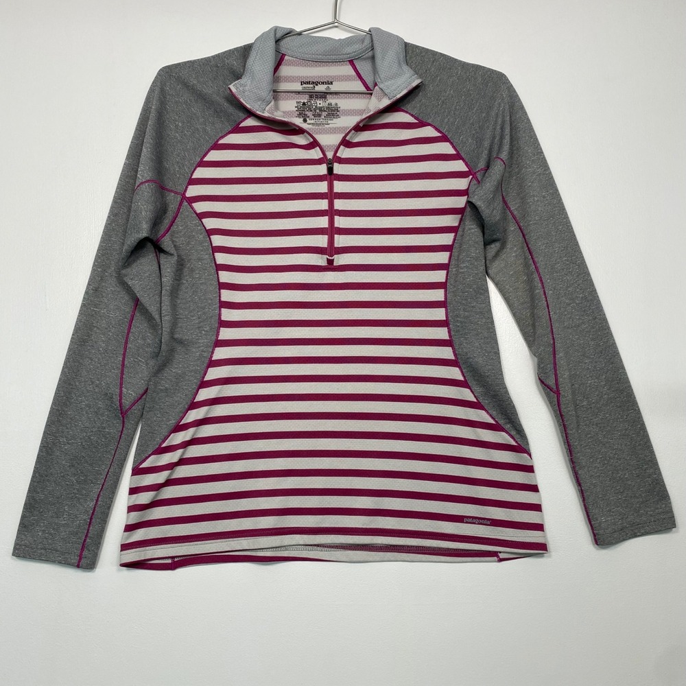 Patagonia Womens Base Layer Top Size XL Grey Magenta Capilene 3 Midweight Zip
